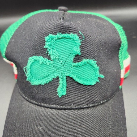 Shamrock Trucker Hat Black Green Mesh Irish Luck St Patricks Day Cap Distressed - Picture 2 of 9